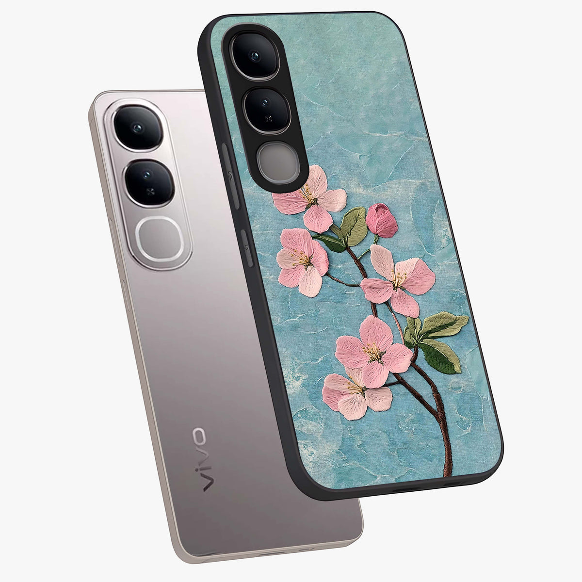 Threaded Blossom Breeze Glass Case displayed in angled mockup highlighting elegant floral design with soft aesthetic style.