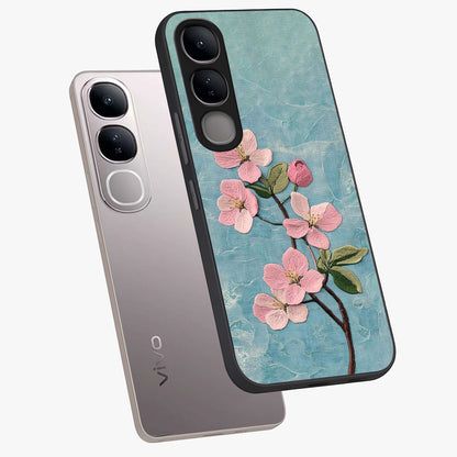 Threaded Blossom Breeze Glass Case displayed in angled mockup highlighting elegant floral design with soft aesthetic style.