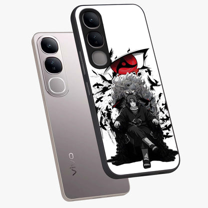 Uchiha Shadow Throne Glass Case displayed in angled mockup highlighting glowing aquatic design with celestial aesthetic.