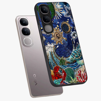 Universe Underwater Spark Glass Case displayed in angled mockup highlighting glowing aquatic design with celestial aesthetic.