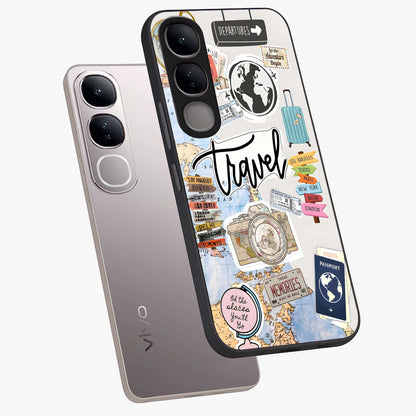 Wanderlust Journal Glass Case displayed in angled mockup highlighting adventure themed design with aesthetic travel vibe.
