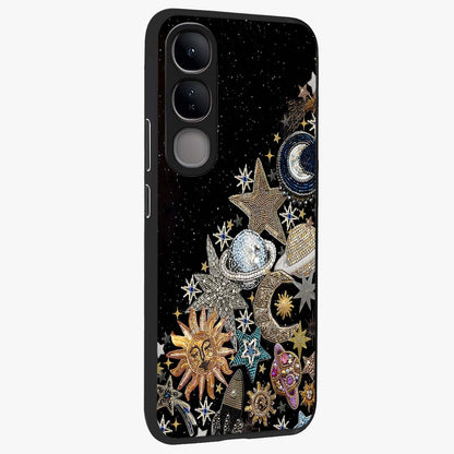 Cosmic Sparkle Dreams Glass Case upright view showcasing glowing cosmic artwork with magical galaxy theme.