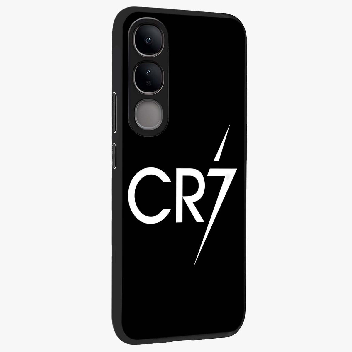 Cr7 Elite Strike Glass Case upright view showcasing energetic football inspired design with modern sports aesthetic.