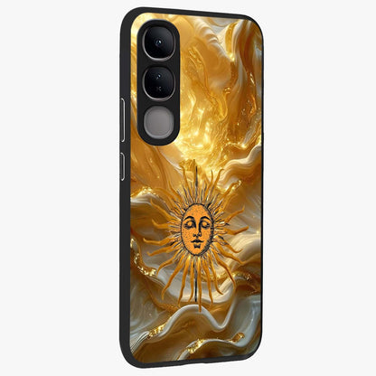 Eternal Golden Glow Glass Case upright view showcasing luminous golden artwork with luxurious visual theme.