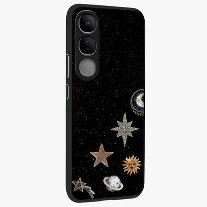 Galactic Charm Glow Glass Case upright view showcasing glowing cosmic charm artwork with magical celestial style.