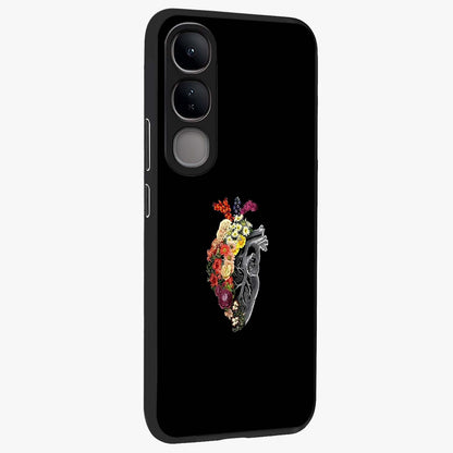 Heart With Flowers Glass Case upright view showcasing decorative heart and floral artwork with sweet romantic theme.