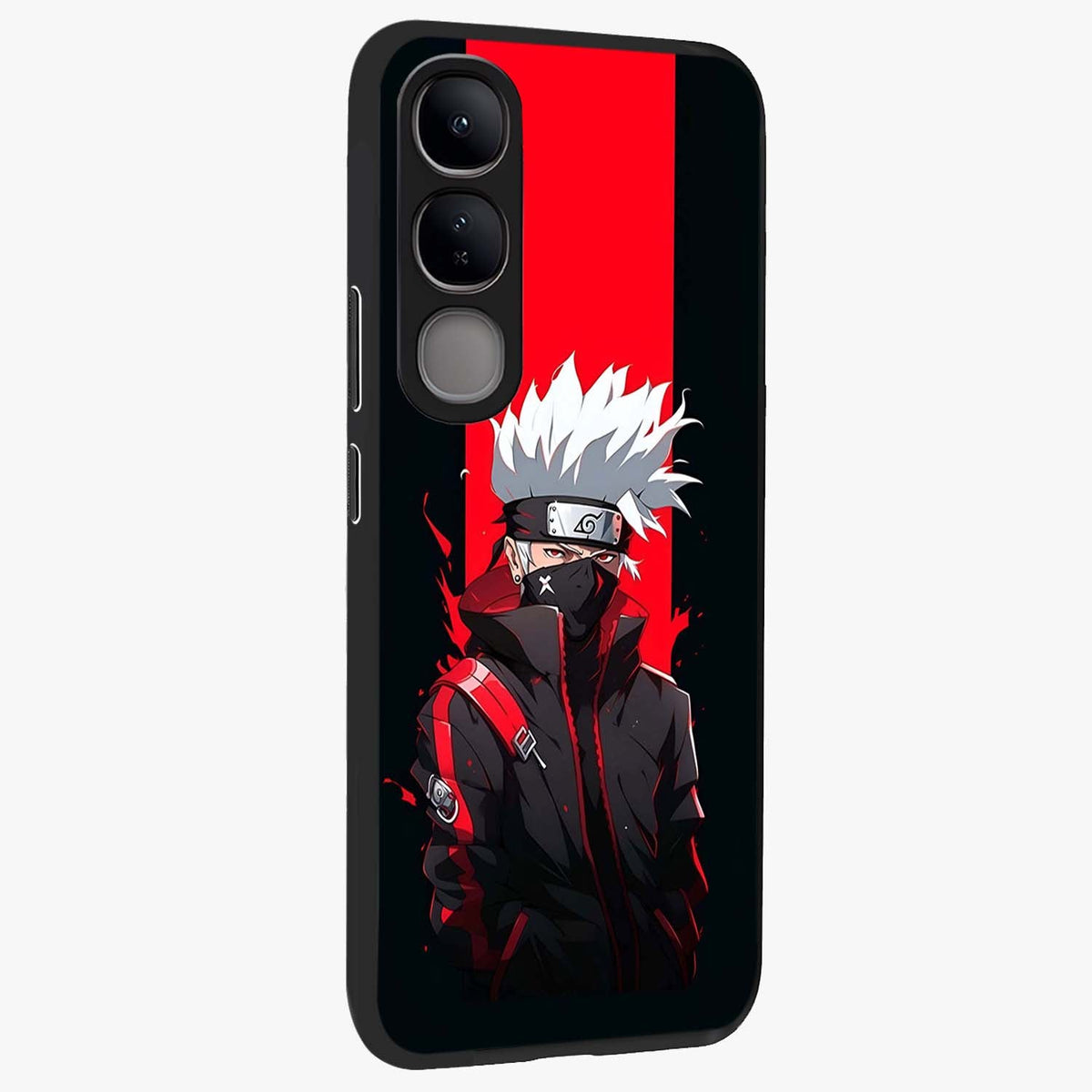 Kakashi Scarlet Shadow Glass Case upright view showcasing intense anime ninja artwork with dark action theme.