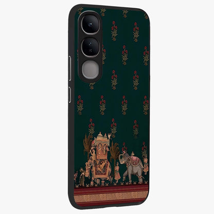 Macmerise Glass Case upright view showcasing bold artistic artwork with contemporary design theme.