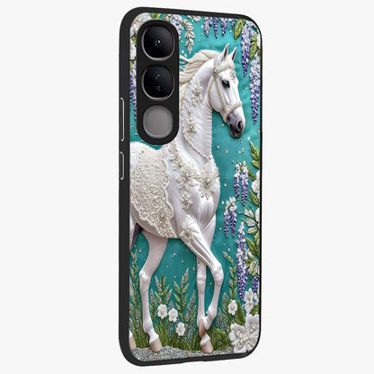 Majestic Floral Stallion Glass Case upright view showcasing dramatic horse artwork with decorative floral theme.