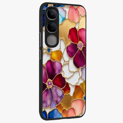 Marble Flower Pattern Glass Case upright view showcasing decorative marble flower artwork with refined style.