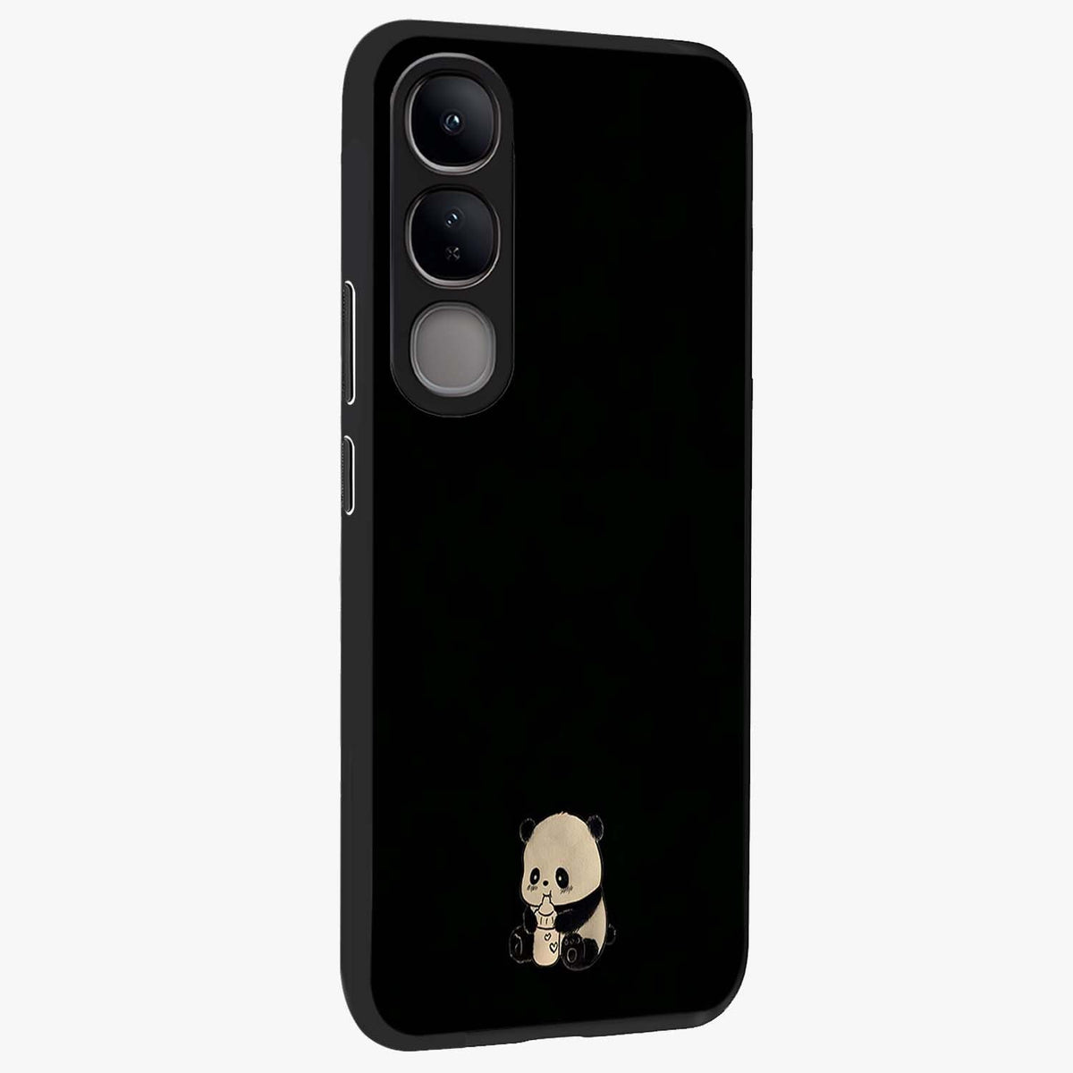 Midnight Panda Love Glass Case upright view showcasing charming panda artwork with playful romantic theme.