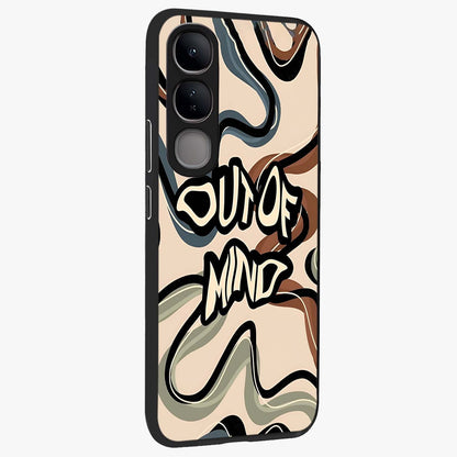 Out Of Mind Glass Case upright view showcasing striking typography artwork with edgy conceptual theme.