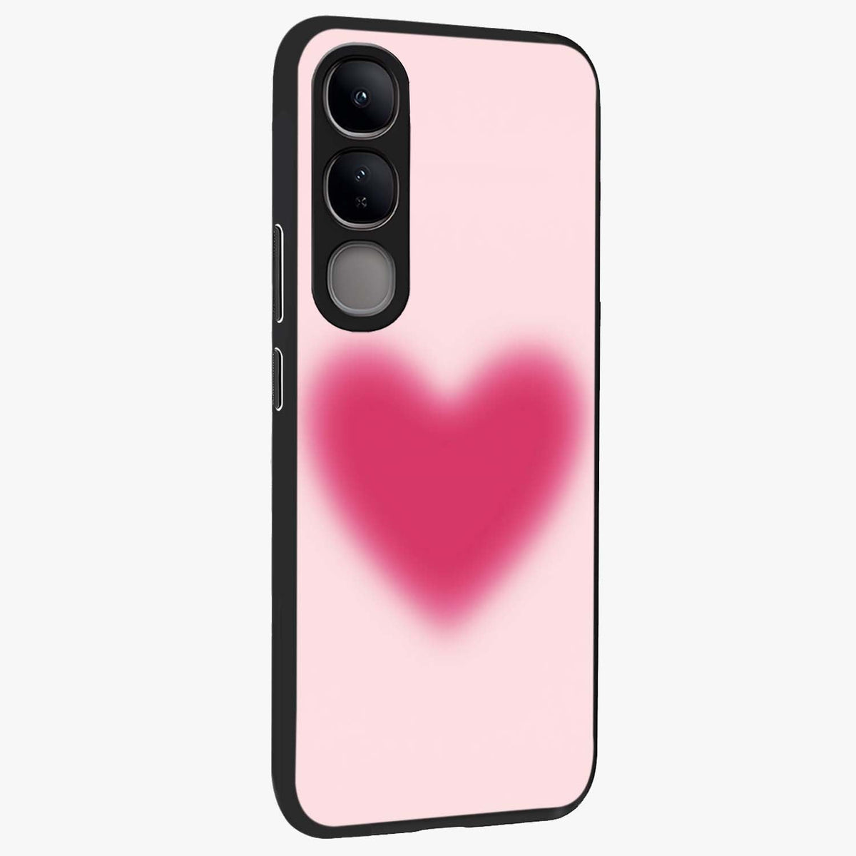 Pink Aura Heart Glass Case upright view showcasing romantic heart artwork with soft pastel theme.