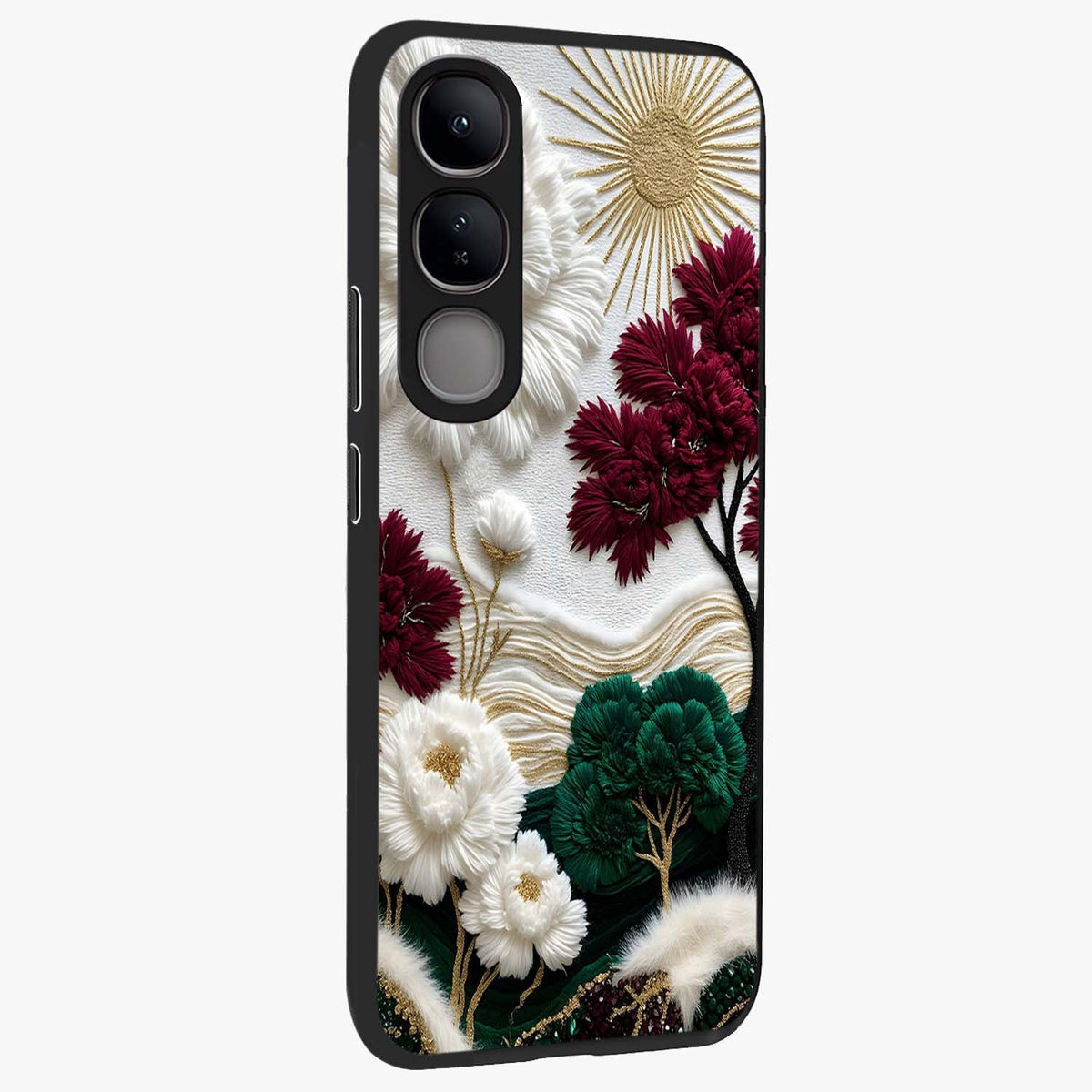 Radiant Bloom Elegance Glass Case upright view showcasing decorative flower artwork with refined botanical theme.