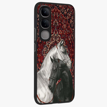 Regal Stallion Tapestry Glass Case upright view showcasing powerful horse artwork with elegant tapestry theme.