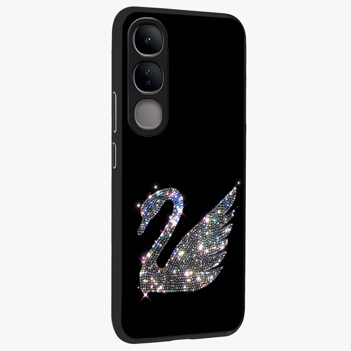 Starlit Swan Grace Glass Case upright view showcasing beautiful swan artwork with peaceful night themed design.
