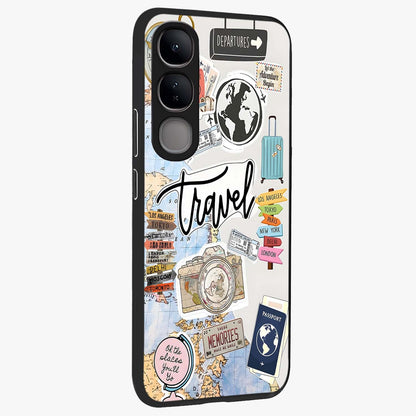 Wanderlust Journal Glass Case upright view showcasing wanderlust inspired artwork with creative exploration theme.