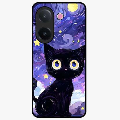 Abstract Cat Art Glass Case showing flat back view with artistic cat illustration and glossy glass finish.