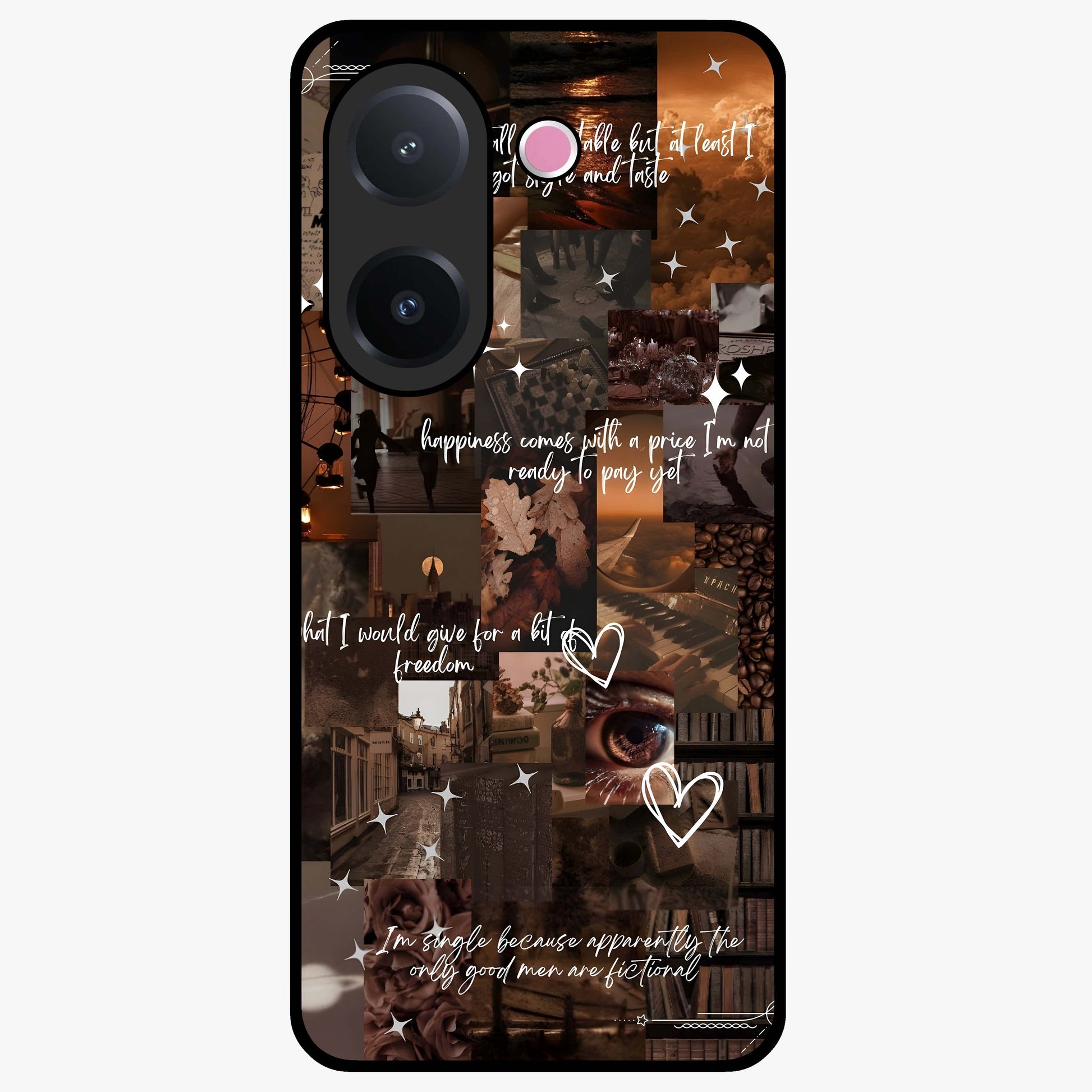 Bittersweet Aesthetic Chaos Glass Case showing flat back view with artistic chaotic aesthetic design and glossy glass finish.