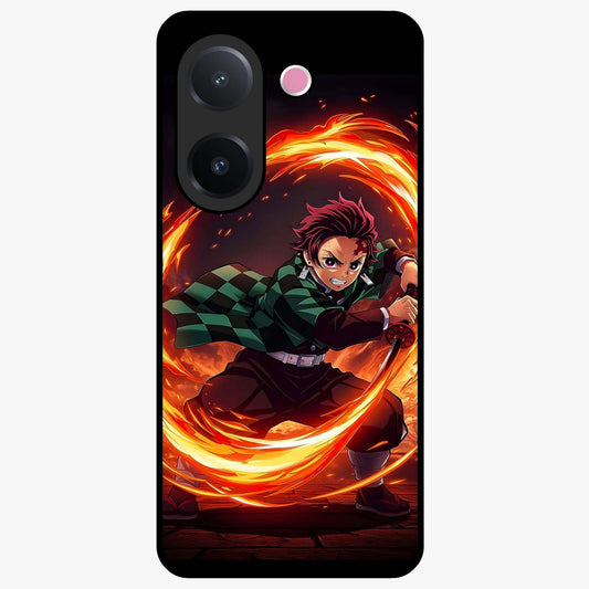 Blazing Sword Resolve Glass Case showing flat back view with fiery sword artwork and glossy glass finish.
