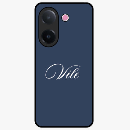 Blue Background Personalized Custom Name Glass Case showing flat back view with minimal blue background and custom name design.
