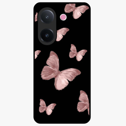Butterfly Pattern Glass Case showing flat back view with elegant butterfly pattern artwork and glossy glass finish.