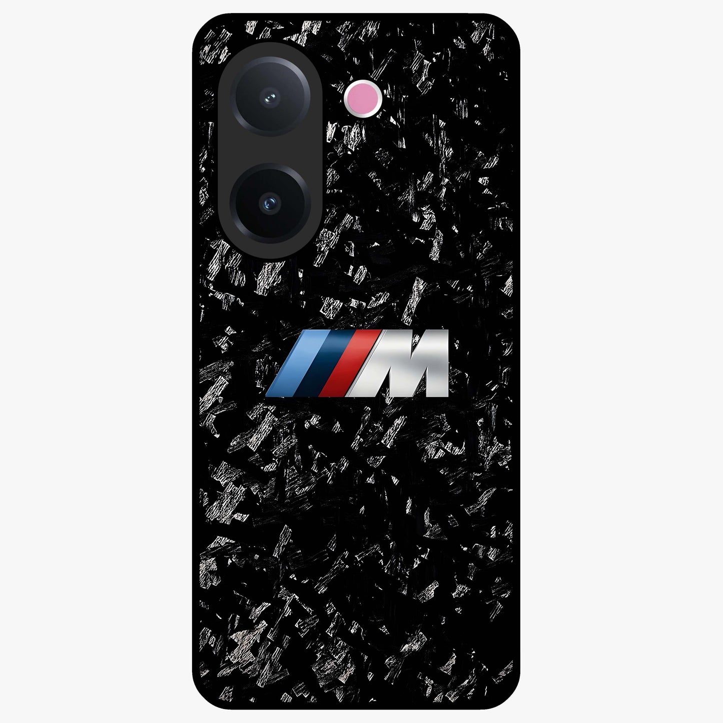 Carbon Speed Mark Glass Case showing flat back view with sporty carbon pattern artwork and glossy glass finish.