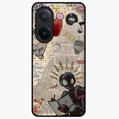 City Dream Sketch Glass Case showing flat back view with artistic city skyline sketch artwork and glossy glass finish.