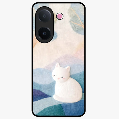 Cotton Dream Cat Glass Case showing flat back view with soft dreamy cat artwork and glossy glass finish.