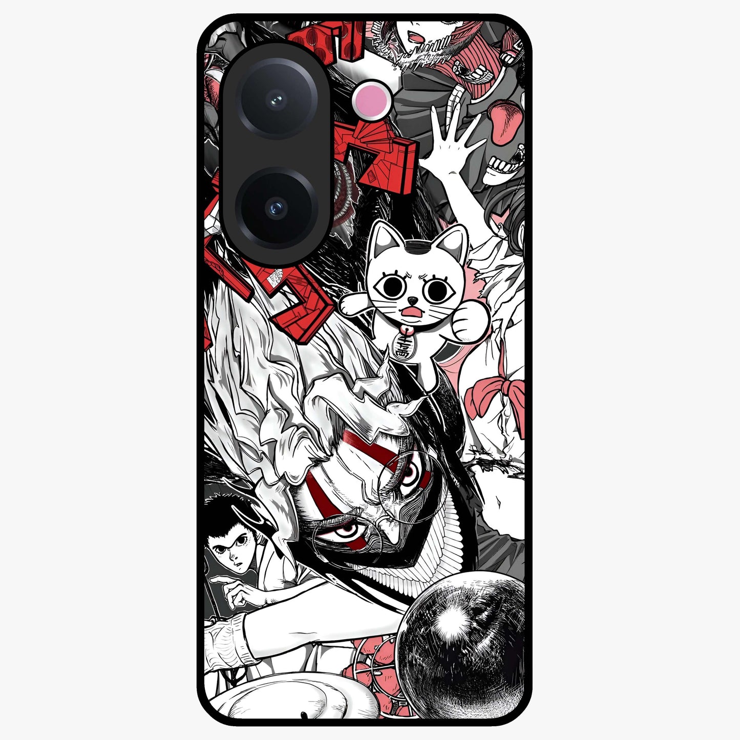 Crimson Chaos Panel Glass Case showing flat back view with bold crimson abstract artwork and glossy glass finish.