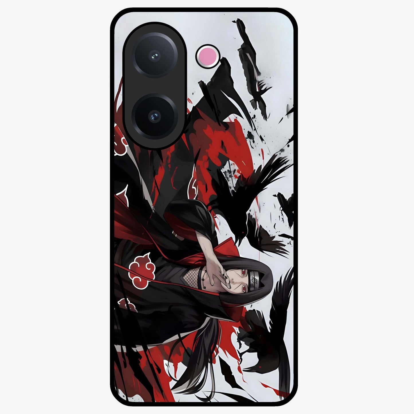 Crimson Crow Illusion Glass Case showing flat back view with artistic crow illusion artwork and glossy glass finish.