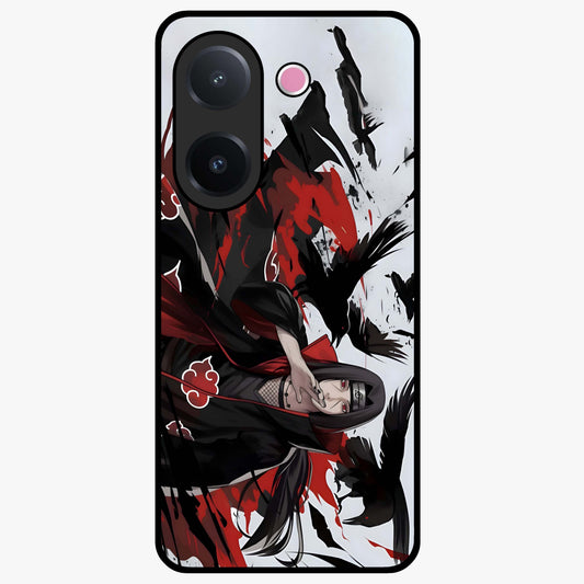 Crimson Crow Illusion Glass Case showing flat back view with artistic crow illusion artwork and glossy glass finish.