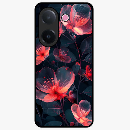 Dark Shade of Flower Glass Case showing flat back view with elegant dark floral artwork and glossy glass finish.