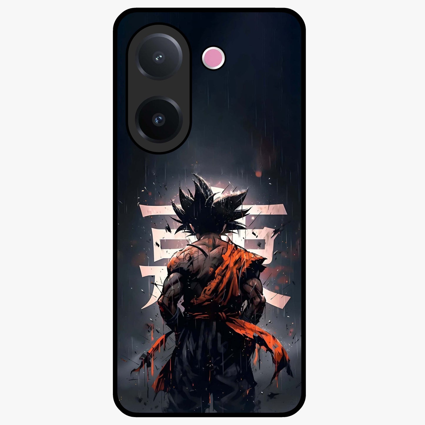 Dark Warrior In Rain Glass Case showing flat back view with warrior artwork in rainy atmosphere and glossy glass finish.