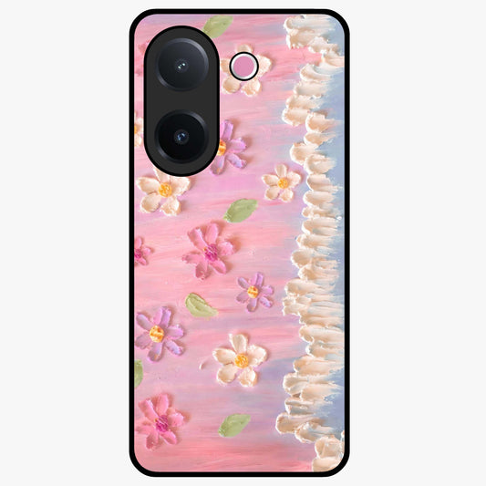 Dreamy Painted Garden Glass Case showing flat back view with artistic painted floral garden artwork and glossy glass finish.