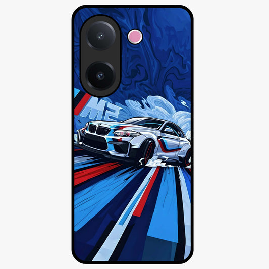 Drift Power Rush Glass Case showing flat back view with dynamic racing inspired artwork and glossy glass finish.