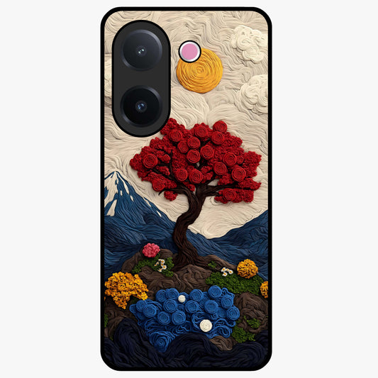 Eternal Nature Tapestry Glass Case showing flat back view with intricate nature tapestry artwork and glossy glass finish.