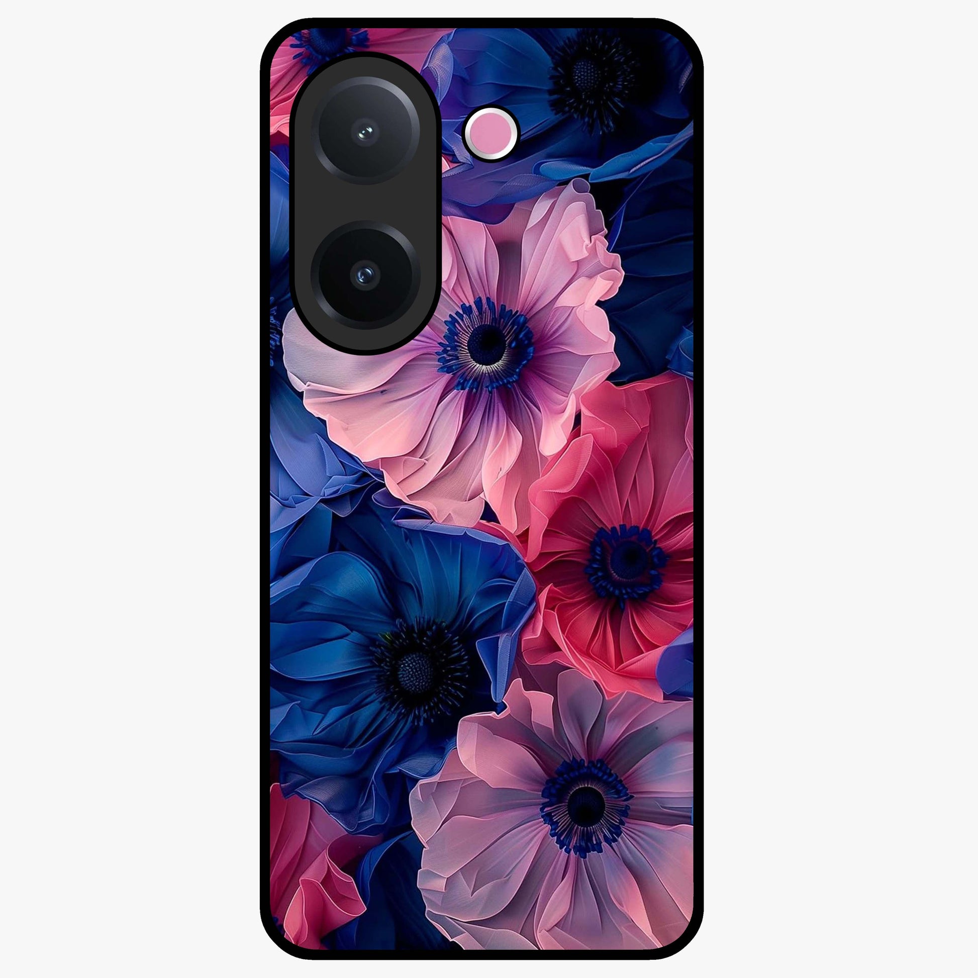Flower Paper Art Pattern Glass Case showing flat back view with paper cut style floral artwork and glossy glass finish.