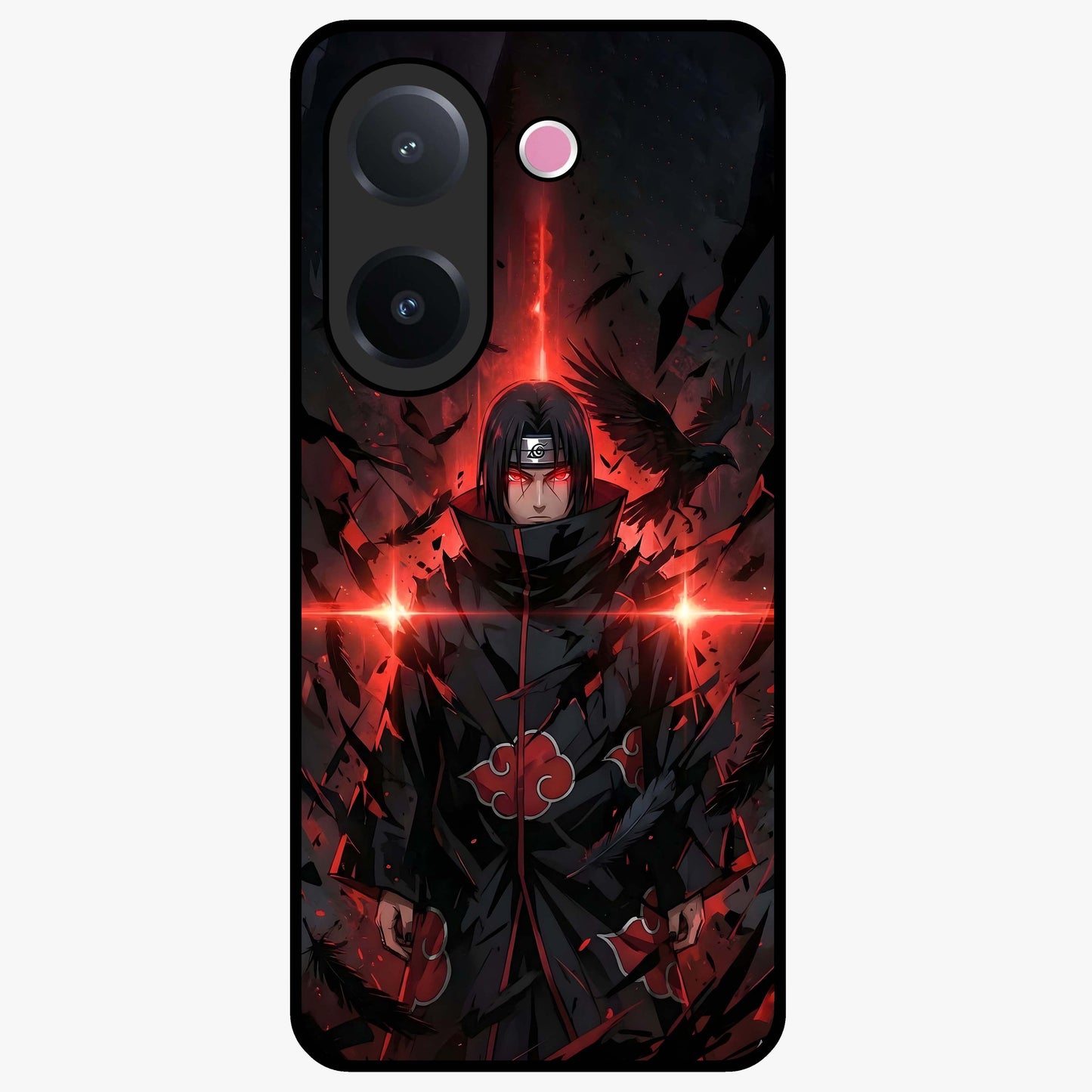 Focused Blade Discipline Glass Case showing flat back view with warrior sword themed artwork and glossy glass finish.
