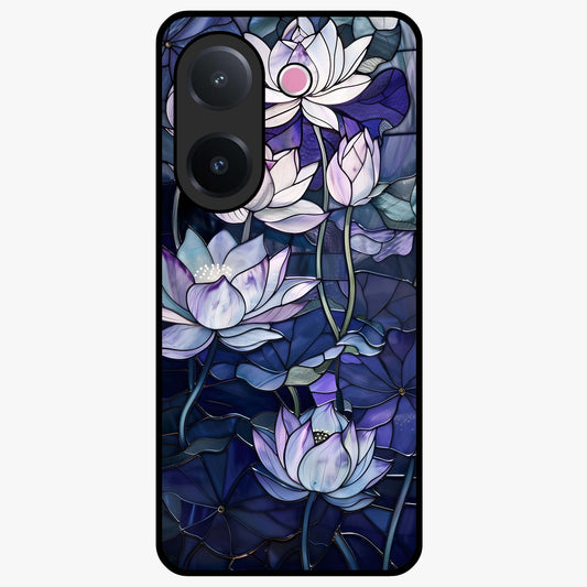 Gloss Petal Rush Glass Case showing flat back view with glossy flower petal artwork and smooth glass finish.