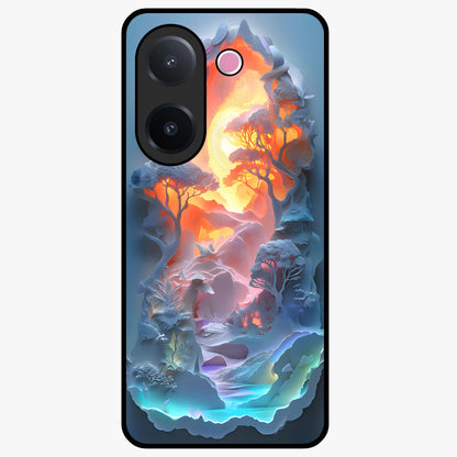 Glow Forest Portal Glass Case showing flat back view with glowing forest portal artwork and glossy glass finish.