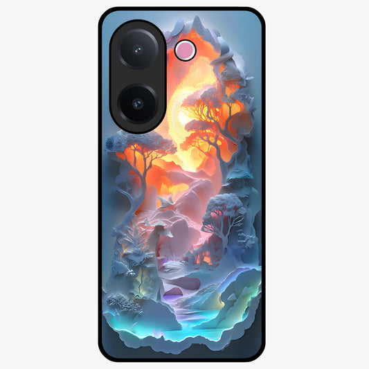 Glow Forest Portal Glass Case showing flat back view with glowing forest portal artwork and glossy glass finish.