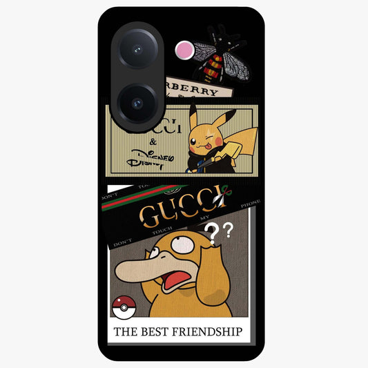 Gucci Play Mashup Glass Case showing flat back view with luxury inspired graphic artwork and glossy glass finish.
