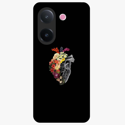 Heart With Flowers Glass Case showing flat back view with heart shaped floral artwork and glossy glass finish.
