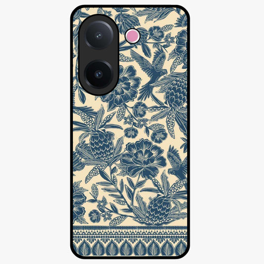Heirloom Wild Bloom Glass Case showing flat back view with vintage inspired wild flower artwork and glossy glass finish.