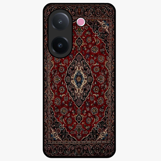Heritage Carpet Royale Glass Case showing flat back view with ornate Persian carpet inspired pattern and glossy glass finish.