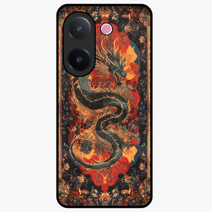 Inferno Dragon Soul Glass Case showing flat back view with fiery dragon artwork and glossy glass finish.