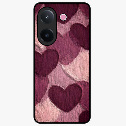 Layered Paper Hearts Glass Case showing flat back view with layered paper heart artwork and glossy glass finish.