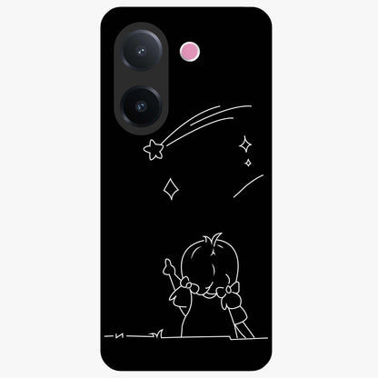 Line Art Girl With Shooting Stars Glass Case showing flat back view with minimal line art girl and shooting stars illustration and glossy glass finish.