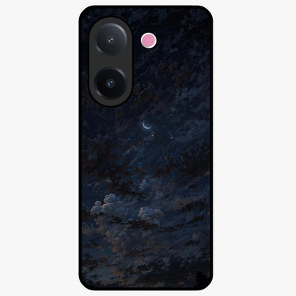 Lunar Veil Silence Glass Case showing flat back view with mystical moon veil artwork and glossy glass finish.